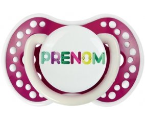 Tétine Prénom ou texte personnalisée alphabet style-35 :Fuchsia phosphorescente Tétine embout Lovi Dynamic 0/6 mois