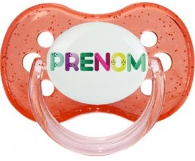 Tétine Prénom ou texte personnalisée alphabet style-35 :Rouge à paillette Tétine embout cerise 0/6 mois