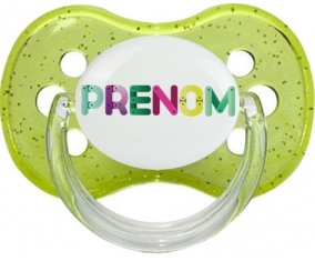 Tétine Prénom ou texte personnalisée alphabet style-35 :Vert à paillette Tétine embout cerise 0/6 mois