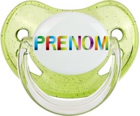 Tétine Prénom ou texte personnalisée alphabet style-36 :Vert à paillette embout physiologique 0/6 mois