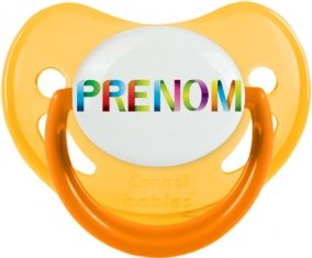 Tétine Prénom ou texte personnalisée alphabet style-36 :Jaune phosphorescente embout physiologique 0/6 mois