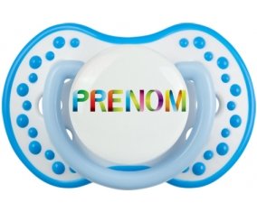 Tétine Prénom ou texte personnalisée alphabet style-36 :Blanc-bleu phosphorescente Tétine embout Lovi Dynamic 0/6 mois