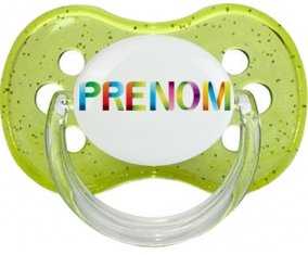 Tétine Prénom ou texte personnalisée alphabet style-36 :Vert à paillette Tétine embout cerise 0/6 mois
