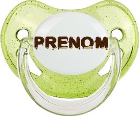 Tétine Prénom ou texte personnalisée alphabet style-37 :Vert à paillette embout physiologique 0/6 mois