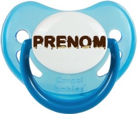 Tétine Prénom ou texte personnalisée alphabet style-37 :Bleue phosphorescente embout physiologique 0/6 mois
