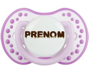 Tétine Prénom ou texte personnalisée alphabet style-37 :Blanc-mauve classique Tétine embout Lovi Dynamic 0/6 mois