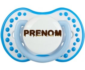 Tétine Prénom ou texte personnalisée alphabet style-37 :Blanc-bleu phosphorescente Tétine embout Lovi Dynamic 0/6 mois