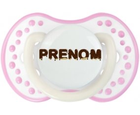 Tétine Prénom ou texte personnalisée alphabet style-37 :Blanc-rose phosphorescente Tétine embout Lovi Dynamic 0/6 mois
