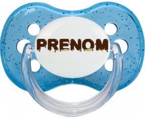 Tétine Prénom ou texte personnalisée alphabet style-37 :Bleu à paillette Tétine embout cerise 0/6 mois