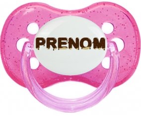 Tétine Prénom ou texte personnalisée alphabet style-37 :Rose à paillette Tétine embout cerise 0/6 mois