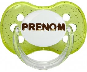 Tétine Prénom ou texte personnalisée alphabet style-37 :Vert à paillette Tétine embout cerise 0/6 mois