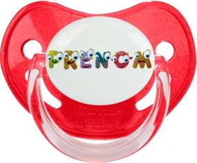 Tétine Prénom ou texte personnalisée alphabet style-38 :Rouge à paillette embout physiologique 0/6 mois