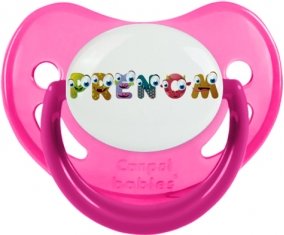Tétine Prénom ou texte personnalisée alphabet style-38 :Rose phosphorescente embout physiologique 0/6 mois
