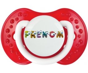 Tétine Prénom ou texte personnalisée alphabet style-38 :Blanc-rouge classique Tétine embout Lovi Dynamic 0/6 mois