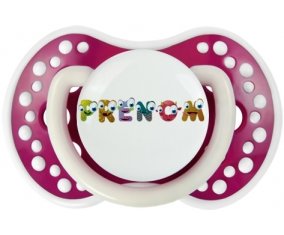 Tétine Prénom ou texte personnalisée alphabet style-38 :Fuchsia phosphorescente Tétine embout Lovi Dynamic 0/6 mois