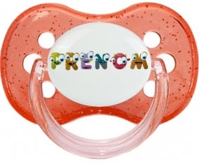 Tétine Prénom ou texte personnalisée alphabet style-38 :Rouge à paillette Tétine embout cerise 0/6 mois