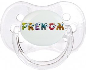 Tétine Prénom ou texte personnalisée alphabet style-38 :Transparent classique Tétine embout cerise 0/6 mois