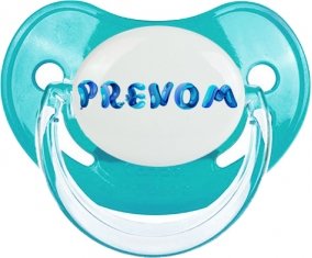 Tétine Prénom ou texte personnalisée alphabet style-39 :Bleue classique embout physiologique 0/6 mois