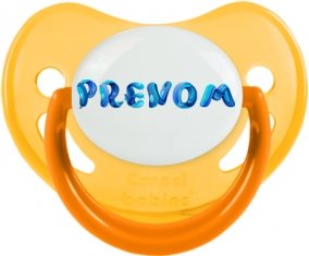 Tétine Prénom ou texte personnalisée alphabet style-39 :Jaune phosphorescente embout physiologique 0/6 mois