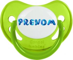 Tétine Prénom ou texte personnalisée alphabet style-39 :Vert phosphorescente embout physiologique 0/6 mois