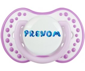 Tétine Prénom ou texte personnalisée alphabet style-39 :Blanc-mauve classique Tétine embout Lovi Dynamic 0/6 mois