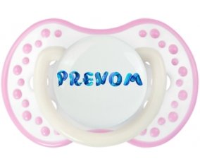 Tétine Prénom ou texte personnalisée alphabet style-39 :Blanc-rose phosphorescente Tétine embout Lovi Dynamic 0/6 mois