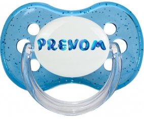 Tétine Prénom ou texte personnalisée alphabet style-39 :Bleu à paillette Tétine embout cerise 0/6 mois