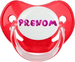Tétine Prénom ou texte personnalisée alphabet style-40 :Rouge à paillette embout physiologique 0/6 mois