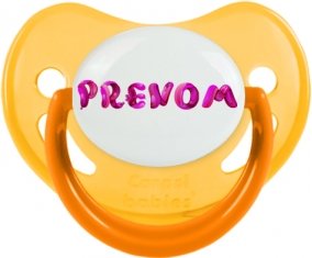 Tétine Prénom ou texte personnalisée alphabet style-40 :Jaune phosphorescente embout physiologique 0/6 mois