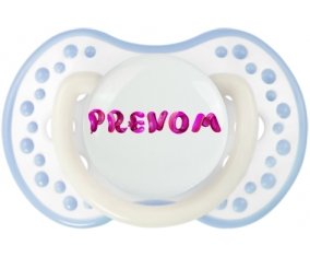 Tétine Prénom ou texte personnalisée alphabet style-40 :Blanc-cyan classique Tétine embout Lovi Dynamic 0/6 mois