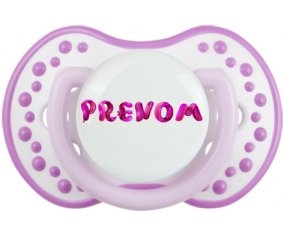 Tétine Prénom ou texte personnalisée alphabet style-40 :Blanc-mauve classique Tétine embout Lovi Dynamic 0/6 mois