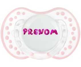 Tétine Prénom ou texte personnalisée alphabet style-40 :Retro-blanc-rose-tendre classique Tétine embout Lovi Dynamic 0/6 mois