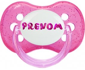 Tétine Prénom ou texte personnalisée alphabet style-40 :Rose à paillette Tétine embout cerise 0/6 mois