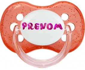 Tétine Prénom ou texte personnalisée alphabet style-40 :Rouge à paillette Tétine embout cerise 0/6 mois