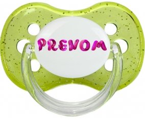 Tétine Prénom ou texte personnalisée alphabet style-40 :Vert à paillette Tétine embout cerise 0/6 mois