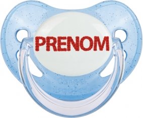 Tétine Prénom ou texte personnalisée alphabet style-41 :Bleue à paillette embout physiologique 0/6 mois