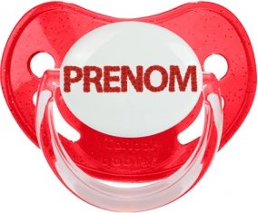 Tétine Prénom ou texte personnalisée alphabet style-41 :Rouge à paillette embout physiologique 0/6 mois