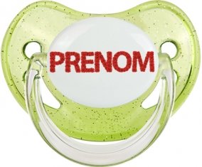 Tétine Prénom ou texte personnalisée alphabet style-41 :Vert à paillette embout physiologique 0/6 mois