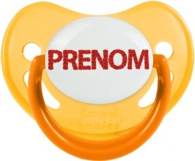 Tétine Prénom ou texte personnalisée alphabet style-41 :Jaune phosphorescente embout physiologique 0/6 mois