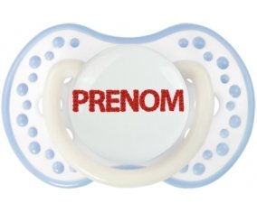Tétine Prénom ou texte personnalisée alphabet style-41 :Blanc-cyan classique Tétine embout Lovi Dynamic 0/6 mois