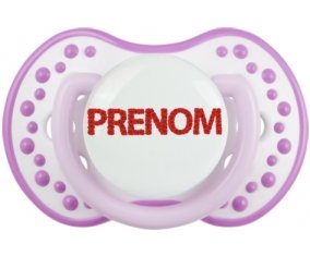 Tétine Prénom ou texte personnalisée alphabet style-41 :Blanc-mauve classique Tétine embout Lovi Dynamic 0/6 mois