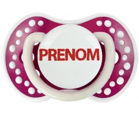 Tétine Prénom ou texte personnalisée alphabet style-41 :Fuchsia phosphorescente Tétine embout Lovi Dynamic 0/6 mois