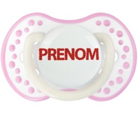 Tétine Prénom ou texte personnalisée alphabet style-41 :Blanc-rose phosphorescente Tétine embout Lovi Dynamic 0/6 mois