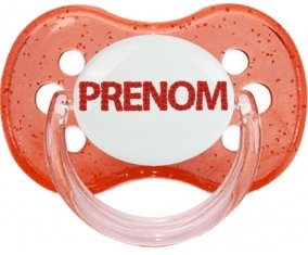 Tétine Prénom ou texte personnalisée alphabet style-41 :Rouge à paillette Tétine embout cerise 0/6 mois