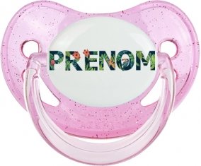 Tétine Prénom ou texte personnalisée alphabet style-42 :Rose à paillette embout physiologique 0/6 mois
