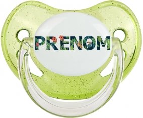 Tétine Prénom ou texte personnalisée alphabet style-42 :Vert à paillette embout physiologique 0/6 mois