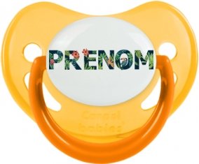 Tétine Prénom ou texte personnalisée alphabet style-42 :Jaune phosphorescente embout physiologique 0/6 mois