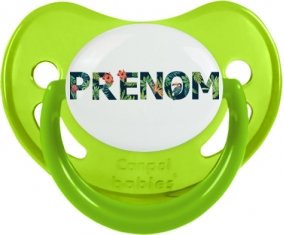 Tétine Prénom ou texte personnalisée alphabet style-42 :Vert phosphorescente embout physiologique 0/6 mois
