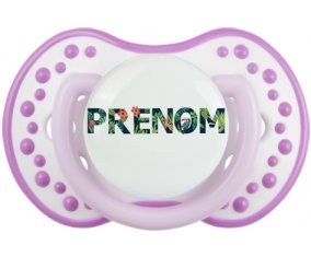 Tétine Prénom ou texte personnalisée alphabet style-42 :Blanc-mauve classique Tétine embout Lovi Dynamic 0/6 mois