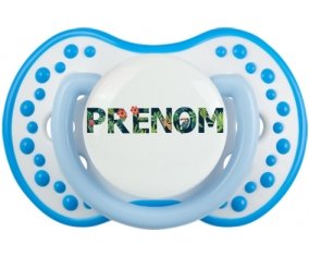 Tétine Prénom ou texte personnalisée alphabet style-42 :Blanc-bleu phosphorescente Tétine embout Lovi Dynamic 0/6 mois